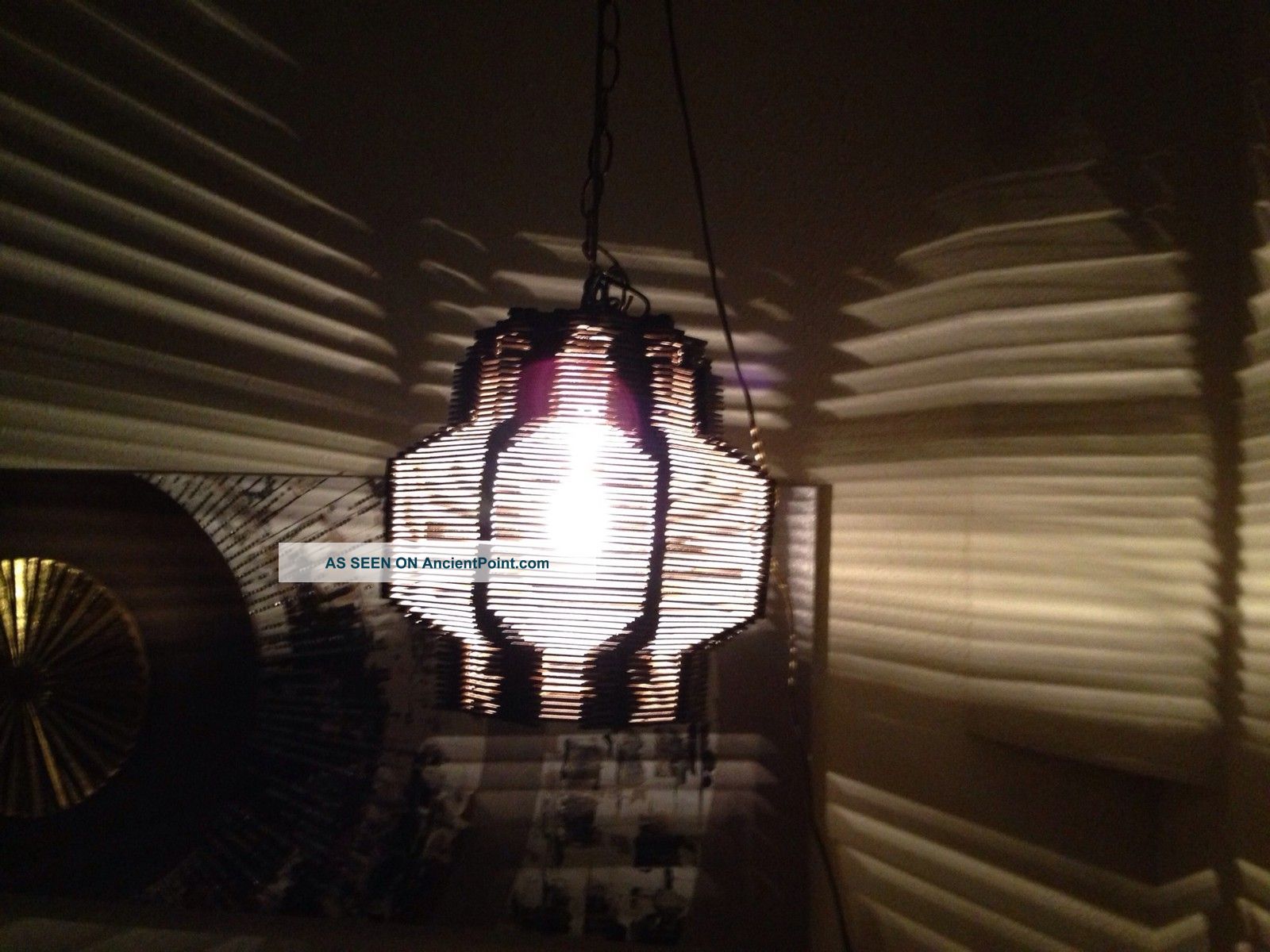 Mid Century Modern Tramp/folk Art Popsicle Stick Hanging Lamp Excellant Works Lamps photo