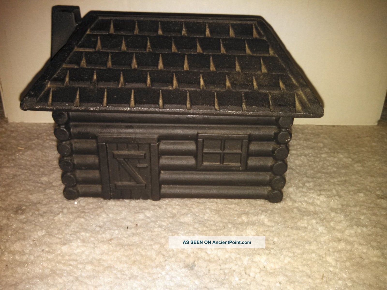 Antique Cast Aluminum Log Cabin Match Holder / Storage Box Metalware photo