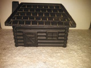 Antique Cast Aluminum Log Cabin Match Holder / Storage Box photo