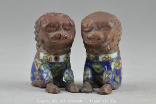  chinese Cloisonne Vintage Handwork Painting Flower Pair Lion Lucky Statue photo