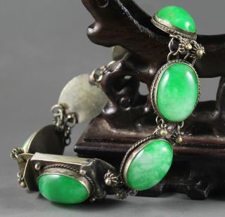 Chinese Natural Green Jade Bracelet With Jade Beads,  Bangle photo