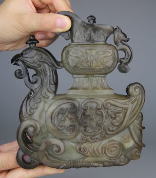 Chinese Agate Carnelian Statue Archaistic Vase Phoenix - 19th C. photo