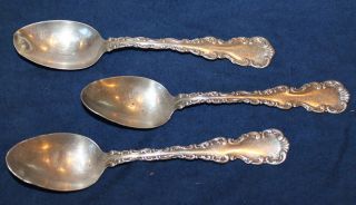3 Vintage Frank M.  Whiting Louis Xv Sterling Silver Spoons 1891 photo