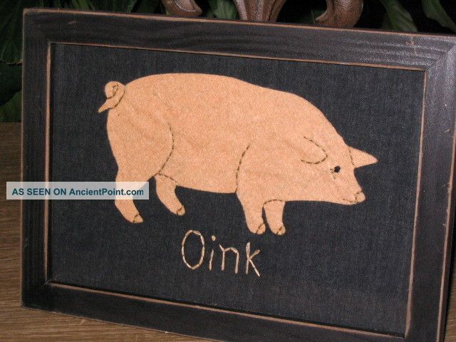 Felt Pig Stitchery Distressed Black Wood Frame By Kathy,  Lisa Johnson Collection Primitives photo