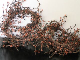 Primitive Folk Art Handcrafted Thanksgiving Orange Brown & Black Berries Garland photo