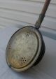 18th To 19th Century Long Handle Brass Bedwarmer Engraved Paisley Lid Early Mend Primitives photo 1