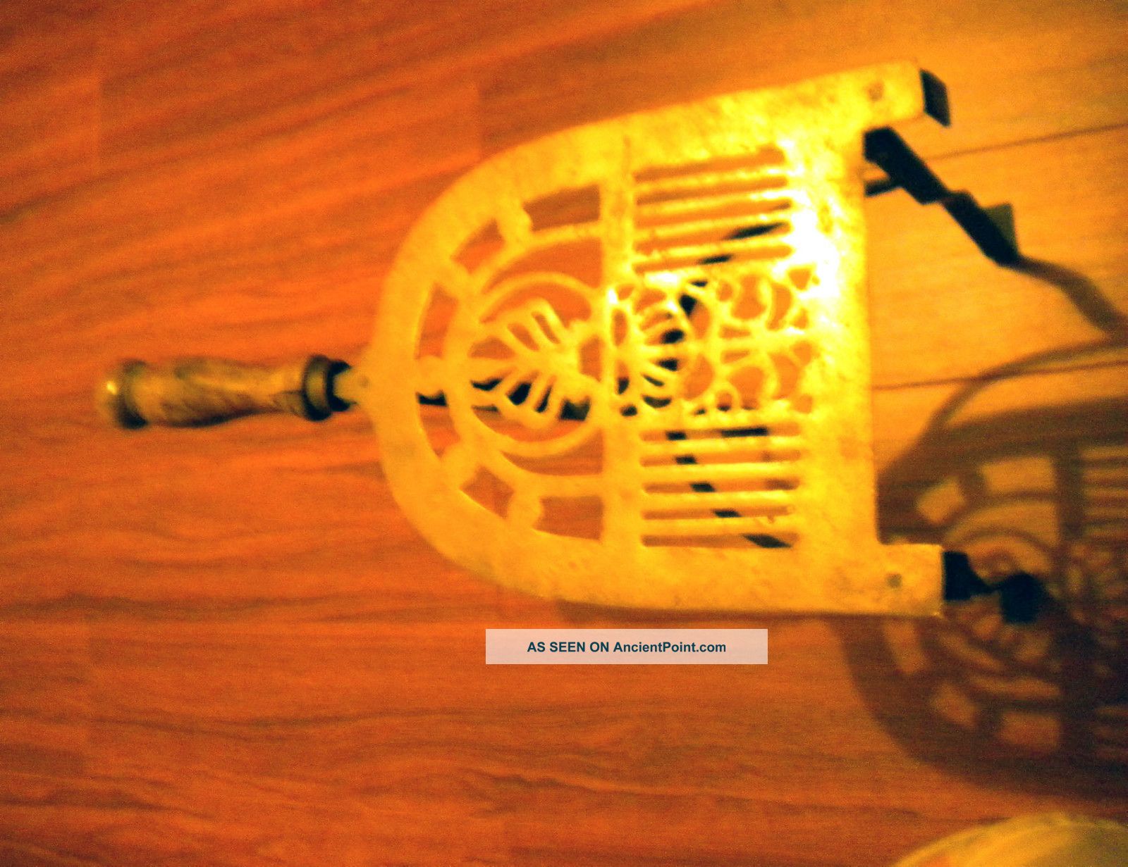 Fireplace Trivit,  Victorian,  Brass And Wrought Iron 3 Legged Stand,  Wood Handle Trivets photo