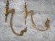 Elegant Pair Of French Brass Gilt Tie Backs Hooks & Brackets photo 2