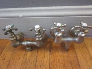 Antique Vtg Faucet Pair For Clawfoot Tub (american) Standard W/ Porcelain Caps photo