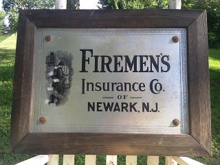 Vtg Newark,  Nj Firemen ' S Insurance Company Aluminum Engraved Not Porcelain Sign photo