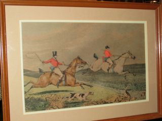 Set Of 3 Antique Hand Colored Prints Fox Hunting Horses & Hounds Custom Framed photo