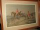 Set Of 3 Antique Hand Colored Prints Fox Hunting Horses & Hounds Custom Framed Arts & Crafts Movement photo 2