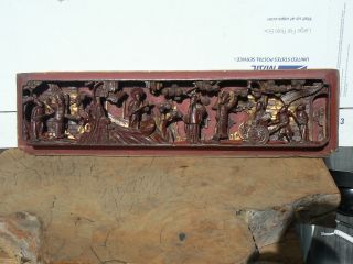 B2334 Antique Chinese High Relief N Pieced Hand Carved N Painted Wood Wall Panel photo