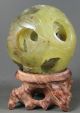Chinese Natural Jade Hand - Carved Statue Jade Ball With A Wood Stand 2.  2 Inch Dragons photo 1