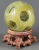 Chinese Natural Jade Hand - Carved Statue Jade Ball With A Wood Stand 2.  2 Inch Dragons photo 2