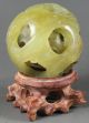 Chinese Natural Jade Hand - Carved Statue Jade Ball With A Wood Stand 2.  2 Inch Dragons photo 3