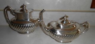 Merdian Silverplated Breakfast Size Coffee/tea Pot Pair Ca 1900 photo