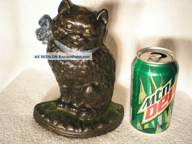 Antique National Foundry Cast Iron Cat W/bow Home Art Statue Doorstop Metalware photo