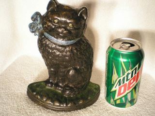 Antique National Foundry Cast Iron Cat W/bow Home Art Statue Doorstop photo
