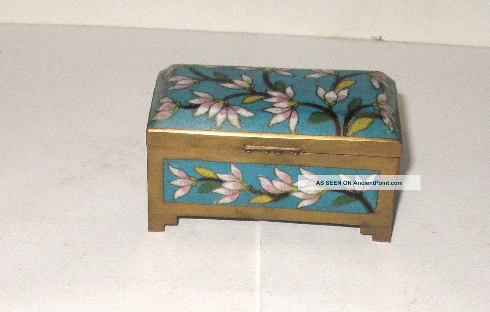 Chinese Cloisonne Blue Enamel Floral Stamp Jar Box Boxes photo