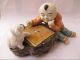 Ancient Color Ceramic Statue Chess Player And Small Animal (dog) Other photo 1