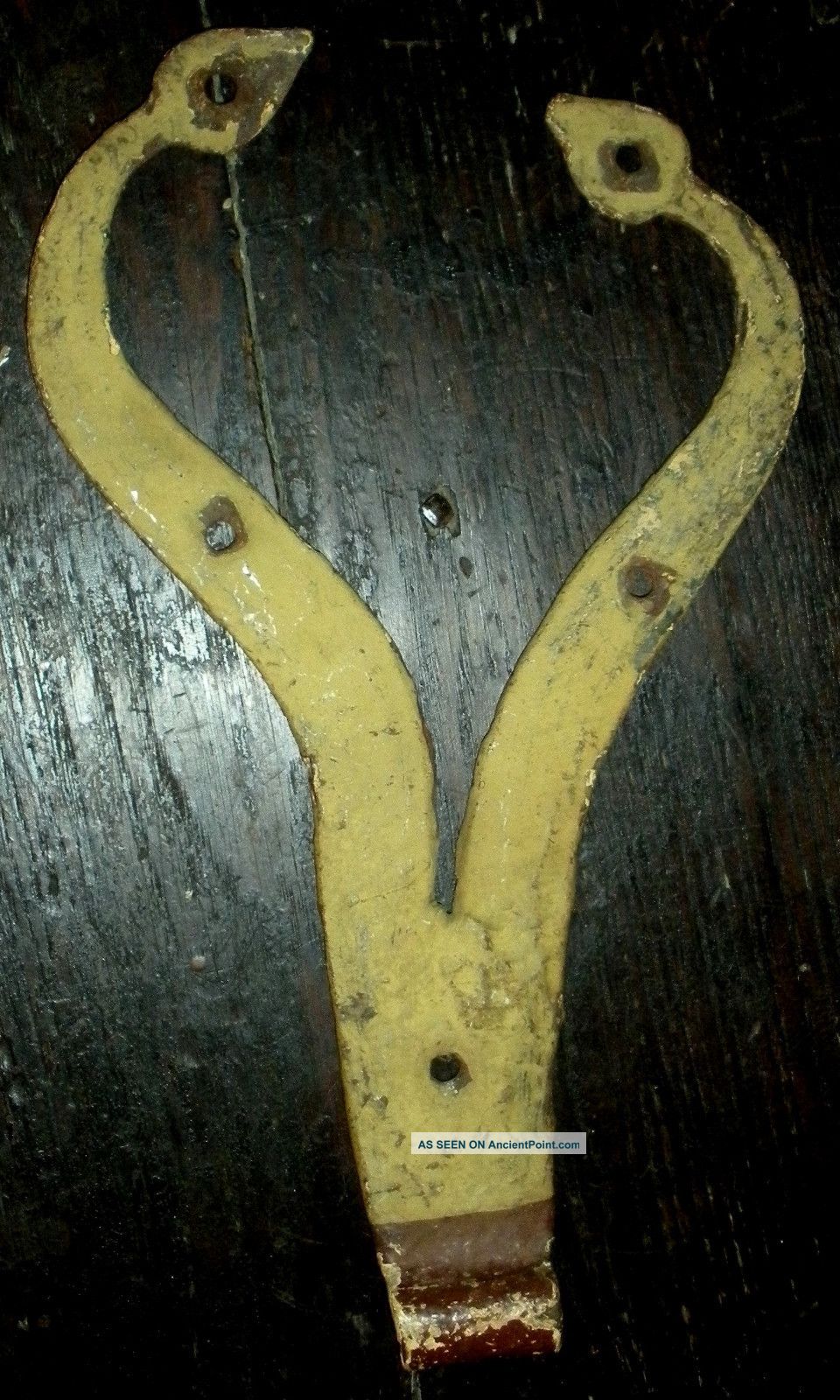 Antique 1700s Forged Iron Serpentine Hinge With 1800s Yellow & Brown Paint Vafo Primitives photo