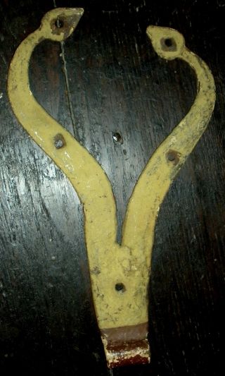 Antique 1700s Forged Iron Serpentine Hinge With 1800s Yellow & Brown Paint Vafo photo