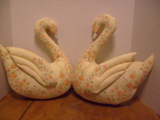 Primitive Swan Pillows,  Orange Floral Fabric Handmade Country Decor Rb - 4b photo