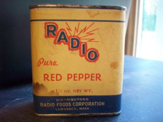 Old Vtg Rare Spice Tin Can Lawrence Ma Litho Graphic Label Htf Radio Foods Corp photo