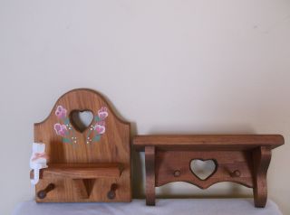 Pair Of Mini Heart Shelfs With Wood Accents photo