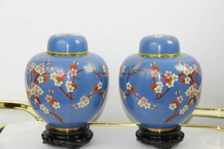 Vintage Large Chinese Cloisonne Ginger Jars/ Urns 9 1/2 