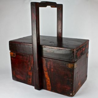 Antique Primitive Japanese Wood Sewing Storage Box Accordion Style 19th Century photo