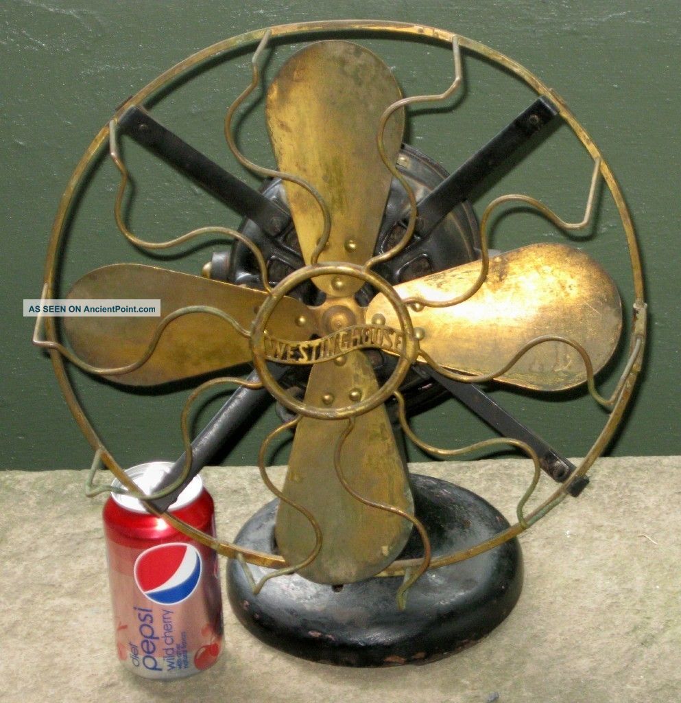 Antique Westinghouse 1893 Desk Fan,  4 Brass Blades,  Brass Cage,  3 Speed,  Runs Other photo