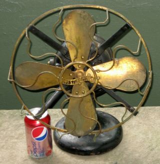 Antique Westinghouse 1893 Desk Fan,  4 Brass Blades,  Brass Cage,  3 Speed,  Runs photo
