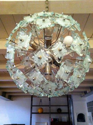 Sputnik Fontana Arte Chandelier Mid Century Glass Ceiling Lamp 60s photo