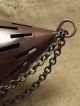 Copper Tin Handmade Folk Art Hanging Candle Lantern W Handmade Chain Primitives photo 5