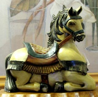 Antique Poss.  Chinese Horse Wood Sculpture Hand Carved Then Ceramic Type Painted photo