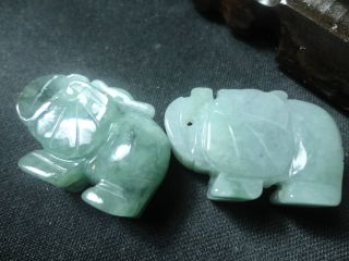 100%natural Light Green Grade A Jadeite Pendants/two Elephants photo