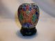Vintage Chinese Cloisonne Enamel Gilt Vase Carved Wood Stand Vases photo 5