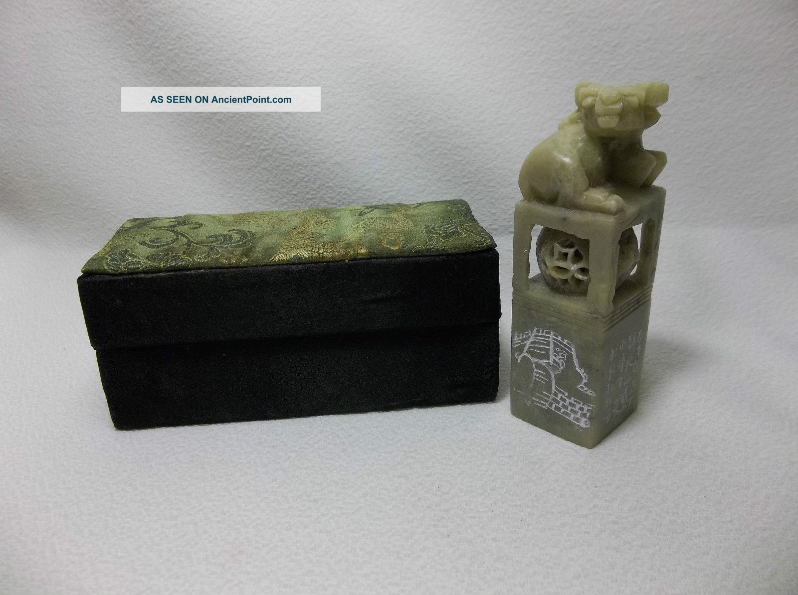 Vintage Chinese Jadeite Seal Carved Dragon Mib Seals photo