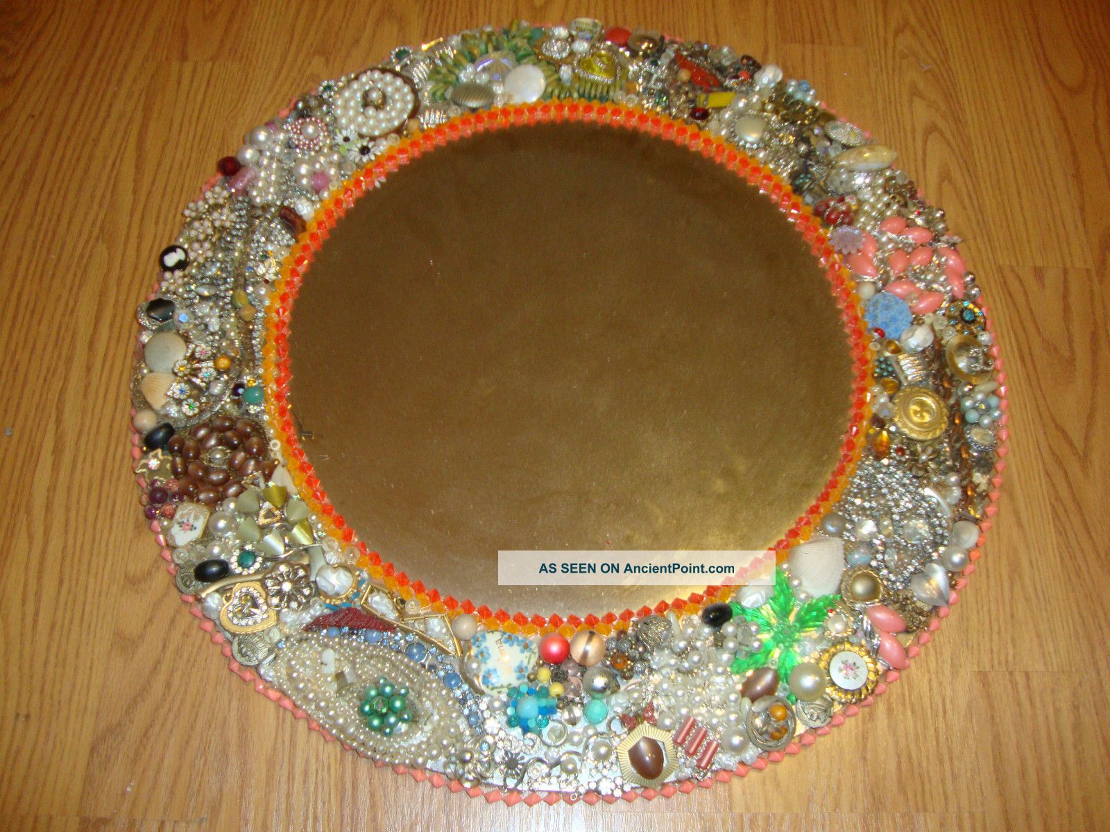 Vtg Folk Art Mirror Costume Jewelry Rhinestones,  Enamel,  Pins,  Necklaces,  Charms Folk Art photo