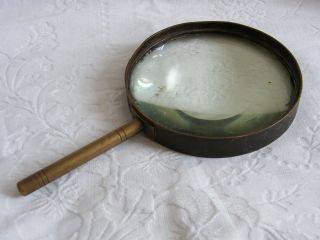 Antique - Victorian - Rare - Large Brass Framed Magnifying Glass - Circa 1880 ' S photo