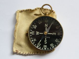 Vintage - Brass Cased Pocket Compass With Locking Stud - Germany - 1 - Circa 1930 ' S photo