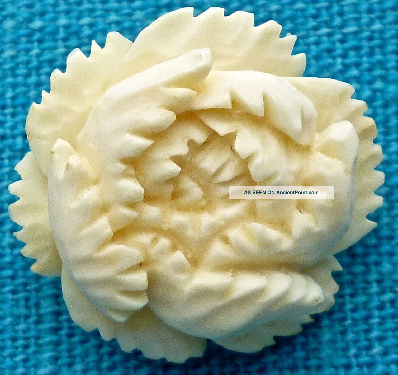 Vtg Intricate Hand Carved White Detailed Carnation Flower Cow Bone Button 3/4 