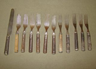 12 Pieces Antique Civil War Era Flatware Primitive Forks Knife 3 & 4 Tines photo