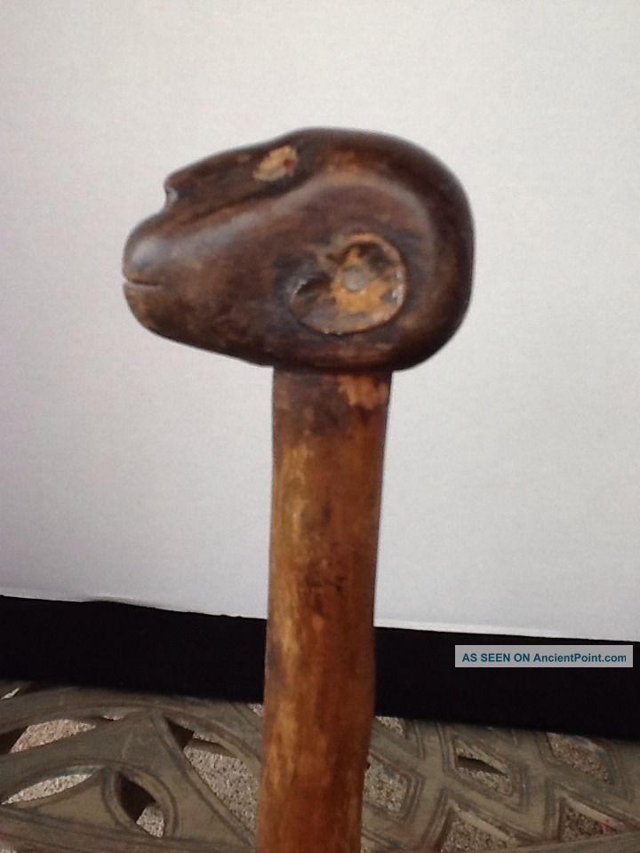 Antque Primitive Black Americana Folk Art Hand Carved Wood Walking Cane Stick Primitives photo