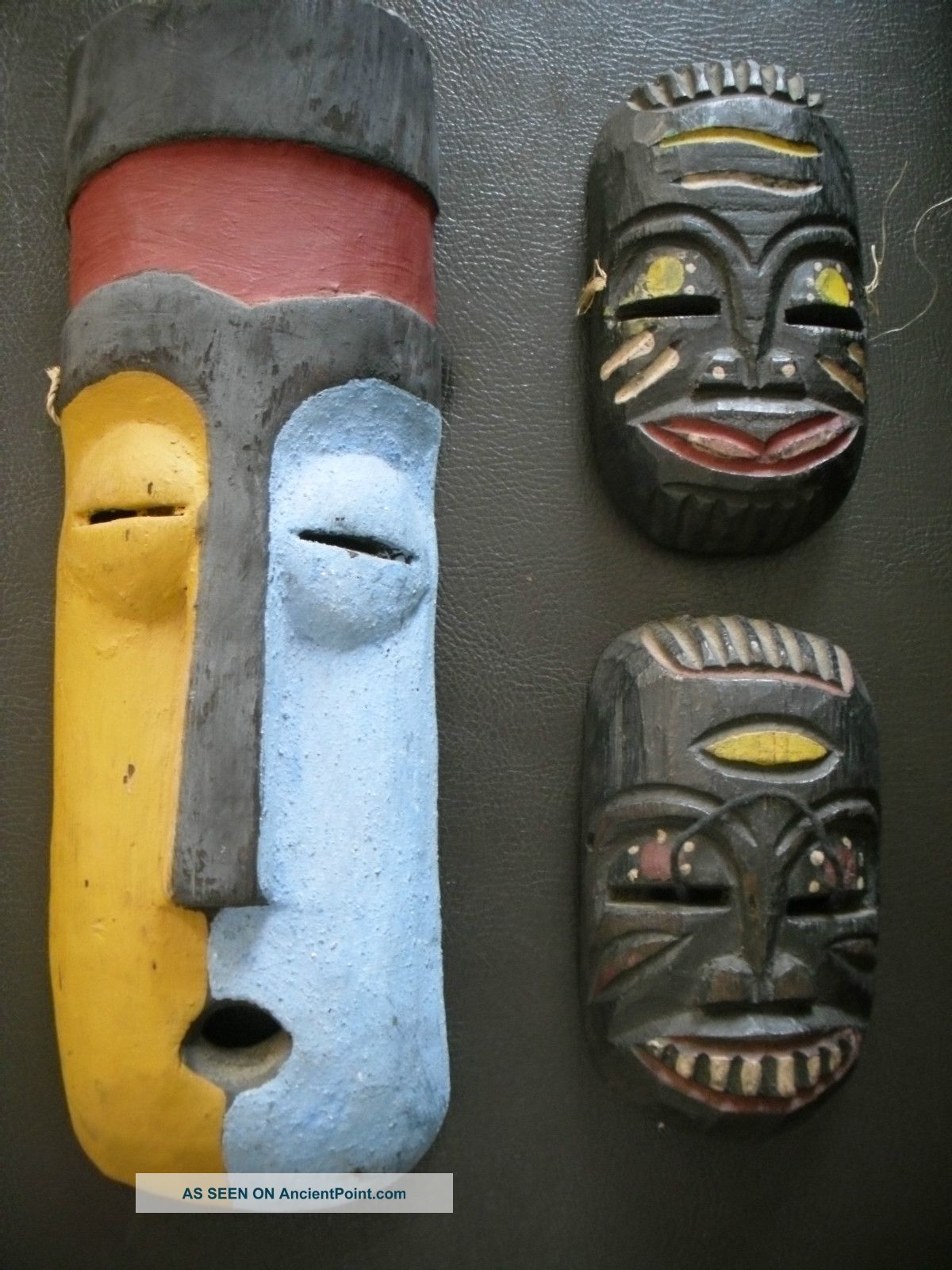 3 Rare Antique African Tribal Hand Carved Hand Painted Masks Other photo