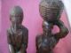 Pair Of Antique Hand Carved African Figures Drum Player And Food Carrier Rare Other photo 2