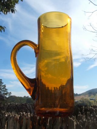 Interesting Piece Of Vintage Amber Art Glass Mug - Applied Handle/tall/wavy/pontil photo