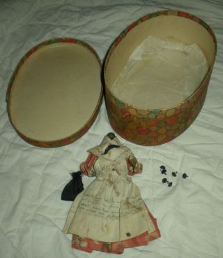 Antique 1800s - Early1900s Folk Art Doll / Thimble Holder W Box Written Note Vafo photo